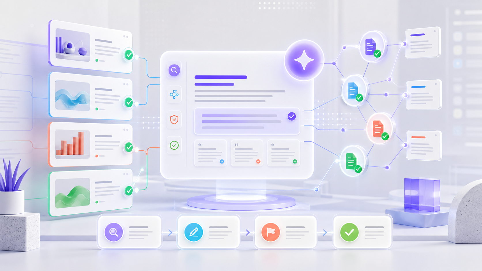 GEO and AEO maintenance dashboard with updated pages, verified sources, citations and crawl signals for artificial intelligence visibility