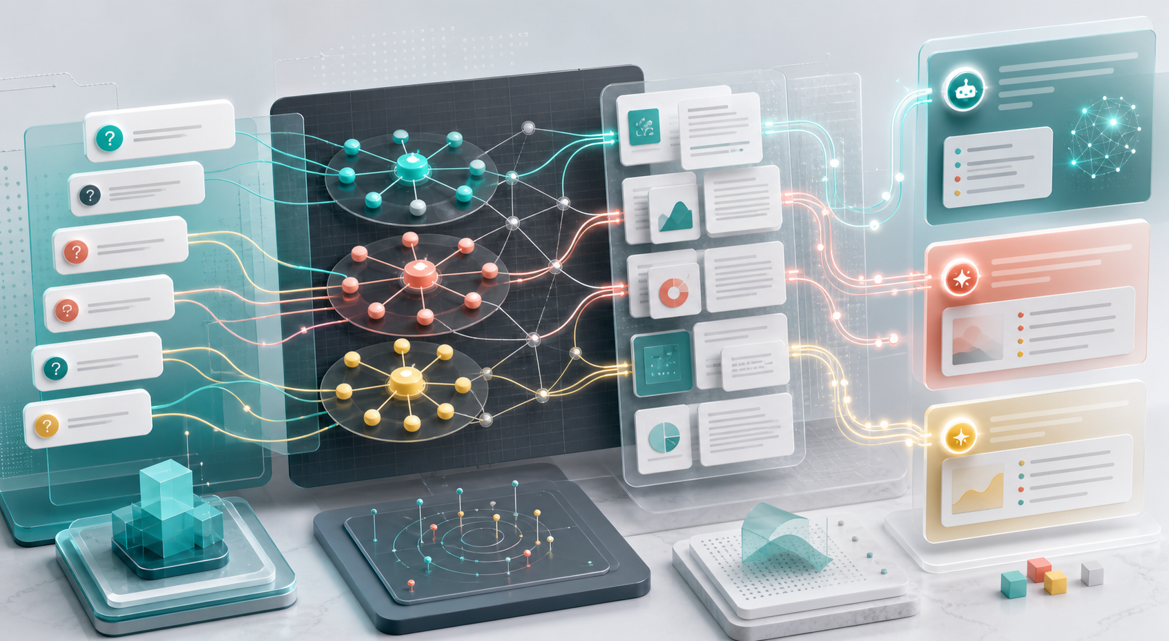 GEO and AEO intent map connecting user questions, topics, source pages and artificial intelligence generated answers